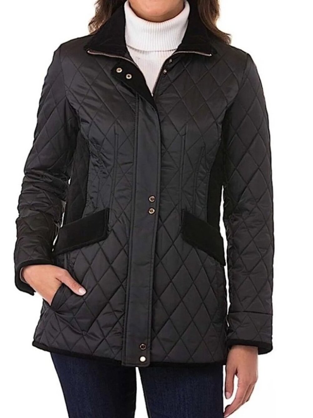 Nwt Vince Camuto Black Quilted Women's Jacket with Velvet Trim